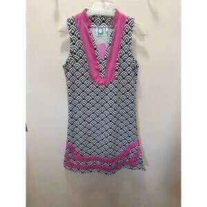 NEW VERA FISHBAUGH women's nolanda poly knit v-neck dress in navy & white with p